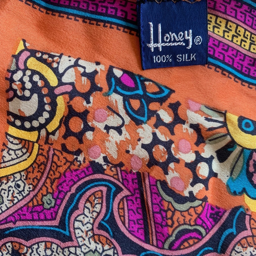 SOLD Vintage Honey Silk Square Paisley Print Scarf - Picture 5 of 8